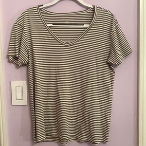 Olive Green and White Stripped V-neck Shirt